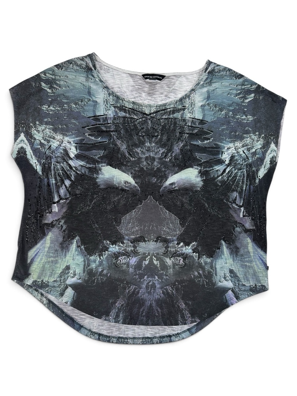 Rock & Republic Mirrored Eagle Graphic Tee - Black & Gray